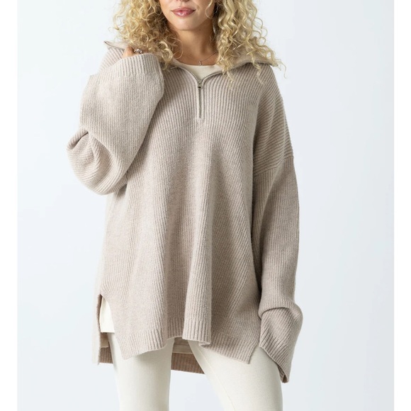The Foxy Kind Sweaters - NWT The Foxy Kind Prep School Pull Over Mushroom Half Zip Sweater Pink Beige L
